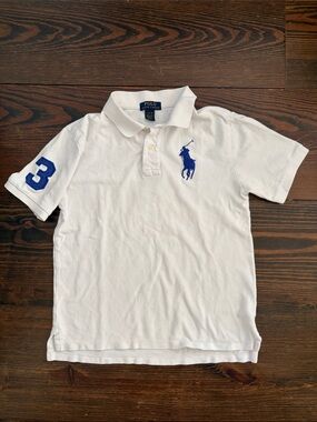 Polo by Ralph Lauren White Polo with Blue Logo & Sleeve Number